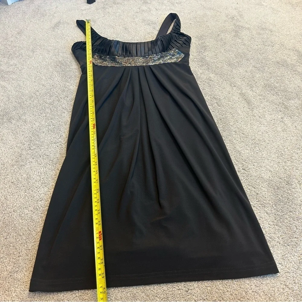 Joseph Ribkoff dark chocolate brown pleated ruched beaded sleeveless midi dress - Picture 11 of 15